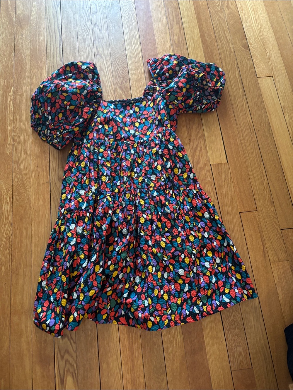 Women's Multicolor Leaf-Print Puff Sleeve Mini Dress